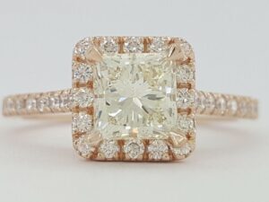 1.36 ct 14K Rose Gold Princess & Round Cut Diamond Halo Engagement Ring Rtl 6.8k