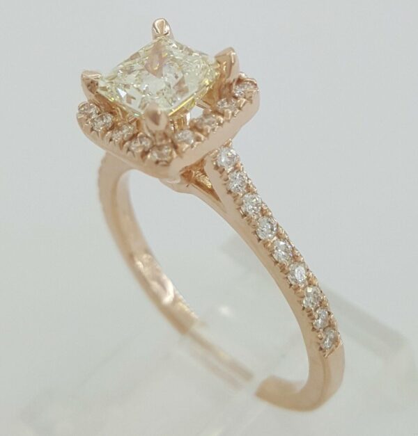 1.36 ct 14K Rose Gold Princess & Round Cut Diamond Halo Engagement Ring Rtl 6.8k