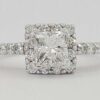 Princess Cut Diamond Halo Engagement Ring 0.93 ct tw 14K White Gold E SI2 3499