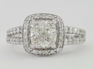 Scott Kay Cushion Cut Diamond Halo Engagement Ring 1.39 ct 14K White Gold IGI