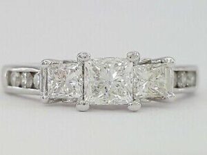 3 Three-Stone Princess Diamond Engagement Ring 1 ct White Gold 14k