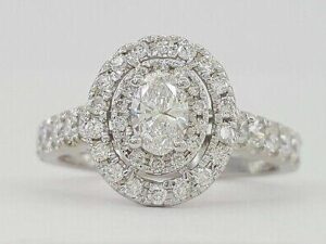 Oval Cut Diamond Double Halo Engagement Ring 1 ct 14k White Gold