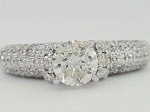 Round Brilliant Cut Pave Diamond Engagement Ring 1.49 ct 14k White Gold Rtl 7K