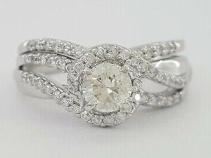 Round Diamond Crossover Twisted 14K Engagement Wedding Ring Set 1.10 ct RTL 4K