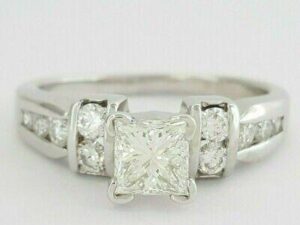 Princess & Round Cut Diamond Engagement Ring 1.05 ct 14K White Gold GIA