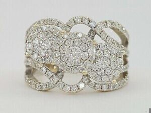 Round Cut Diamond Cluster Style Flower Statement Ring 1.5 ct 14K Yellow Gold