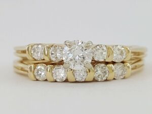 0.60 ct 14K Yellow Gold 5 Five-Stone Round Cut Diamond Engagement Ring Set