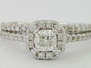 Cushion Brilliant Diamond Halo Engagement Wedding Ring Set 0.9 ct 14K White Gold