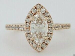 Marquise Cut Diamond Halo Engagement Ring 1.08 ct 14K Rose Gold G/SI2 Rtl 6k