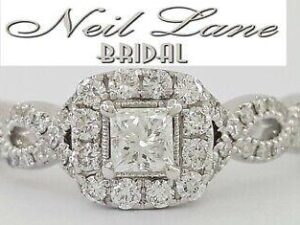 Neil Lane Bridal 0.65ct 14K Princess Cut Crossover Halo Engagement Ring Rt 2.3k