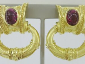 SeidenGang 18k Gold & 5.4 ct Cabochon Pink Tourmaline Earclips Earrings 33.4g