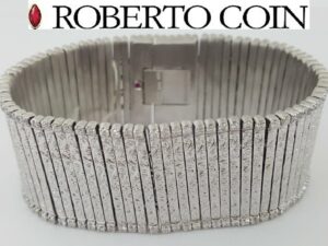 Roberto Coin Diamond Engraved Bracelet 3.14 ct 18K White Gold Large 25.3 mm 77g