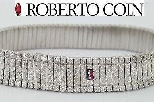 Roberto Coin 18K White Gold Diamond Engraved Bracelet 7" 10.7 mm 38.1gm 2.08 ct