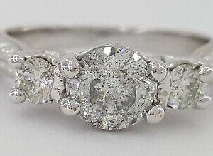 1.17 ct 14k White Gold Three 3 Stone Salt & Pepper Round Diamond Engagement Ring