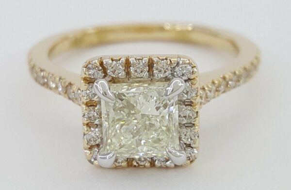 1.38 ct 14K Gold Princess & Round Cut Diamond Halo Engagement Ring EGL Rtl 7k