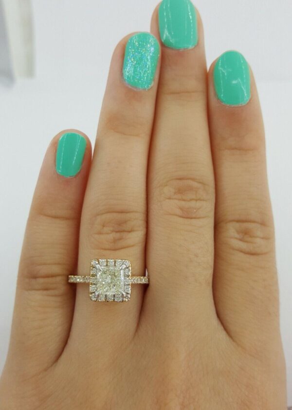 1.38 ct 14K Gold Princess & Round Cut Diamond Halo Engagement Ring EGL Rtl 7k
