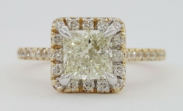 1.38 ct 14K Gold Princess & Round Cut Diamond Halo Engagement Ring EGL Rtl 7k