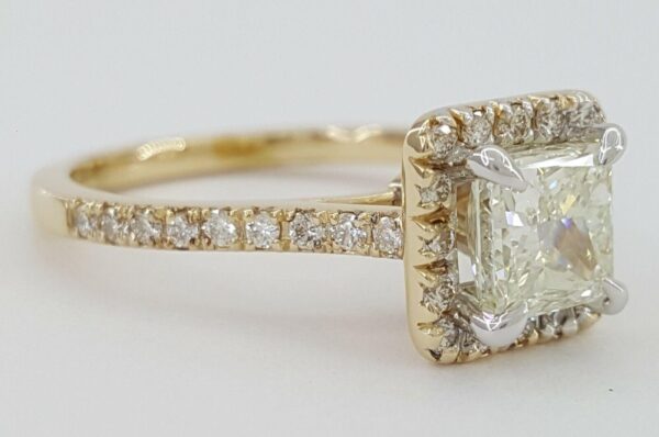 1.38 ct 14K Gold Princess & Round Cut Diamond Halo Engagement Ring EGL Rtl 7k