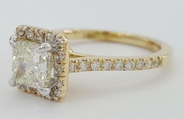 1.38 ct 14K Gold Princess & Round Cut Diamond Halo Engagement Ring EGL Rtl 7k