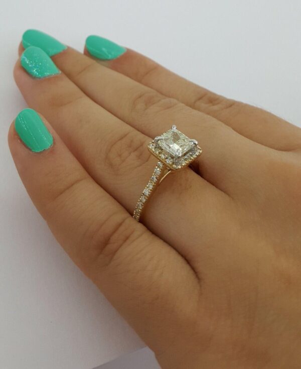 1.38 ct 14K Gold Princess & Round Cut Diamond Halo Engagement Ring EGL Rtl 7k