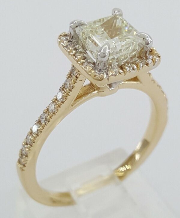 1.38 ct 14K Gold Princess & Round Cut Diamond Halo Engagement Ring EGL Rtl 7k