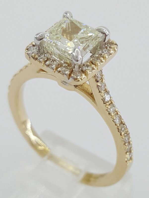 1.38 ct 14K Gold Princess & Round Cut Diamond Halo Engagement Ring EGL Rtl 7k
