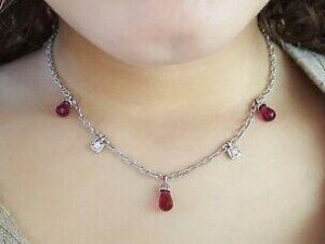 Briolette Shaped Rubellite & Diamond Chandelier Necklace 18k White Gold Rtl 2500