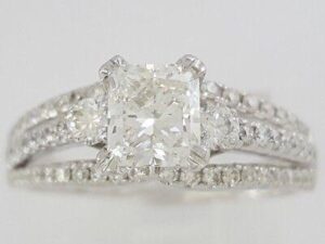 Radiant Cut Diamond Engagement Ring 1.6 ct 18K White Gold Retail 9,500 F / SI1