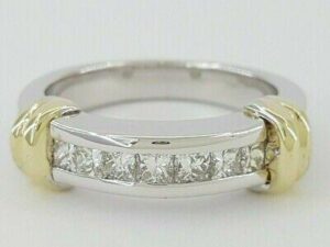 0.70 ct 14K White & Yellow Gold Princess Cut Fashion Wedding Band Ring 6.6 mm