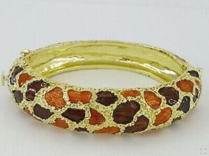 Enamel Bracelet Bangle 82.3 Grams 17 x 12 mm 6.25" Small Vintage 18K Yellow Gold