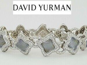 David Yurman Quatrefoil 18K Blue Chalcedony 2.5 ct Round Diamond Bracelet 7"