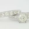Antique 1.07 ct Old European Diamond Engagement Ring Set Band 14k White Gold GIA