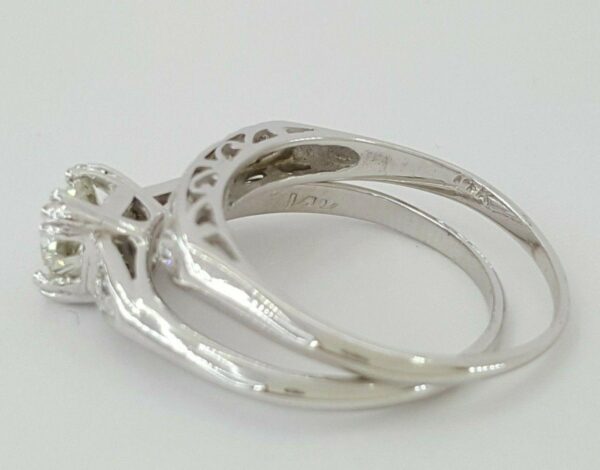 Antique 1.07 ct Old European Diamond Engagement Ring Set Band 14k White Gold GIA