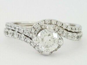 Round Cut Diamond Crossover Twisted Engagement Ring Set 1.06 ct 14K Gold