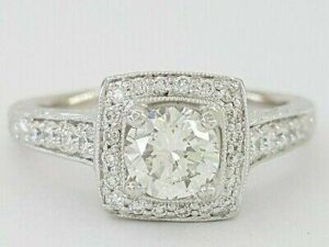 1.32 ct 18K White Gold Round Diamond Halo Engagement Ring GIA F VS2 Rtl 7,500