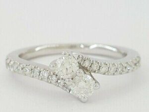 Ever Us Two Stone 0.5 ct 14K White Gold Round Cut Diamond Ring Size 6.75