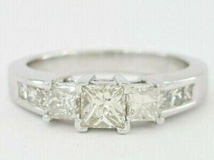 Three Princess Cut Diamond Engagement / Anniversary Ring 1 ct 14k White Gold