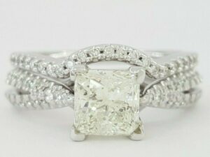 Princess & Round Cut Diamond Engagement Wedding Ring Set 1.8 ct Parade 18k