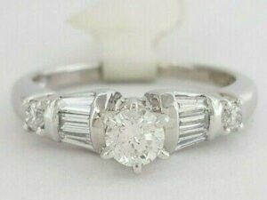 0.5 ct Platinum Round Brilliant & Baguette Cut Diamond Engagement Ring