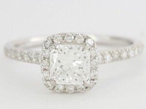 1.16 ct 14K White Gold Radiant Cut Diamond Halo Engagement Ring GIA F / SI1