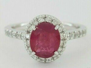 1.88 ct ct Platinum Burma Oval Cut Ruby & Round Diamond Halo Engagement Ring GIA