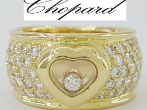 CHOPARD Round Cut Happy Pave Set Diamond Heart Ring 10mm 1.1 ct 18K Gold Sz 4.5