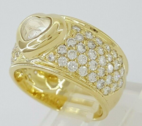 CHOPARD Round Cut Happy Pave Set Diamond Heart Ring 10mm 1.1 ct 18K Gold Sz 4.5