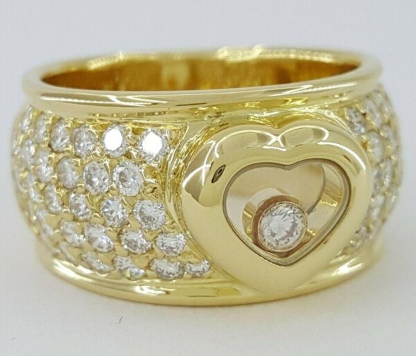 CHOPARD Round Cut Happy Pave Set Diamond Heart Ring 10mm 1.1 ct 18K Gold Sz 4.5