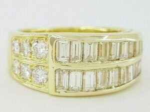 Baguette & Round Diamond Wedding Band / Anniversary Ring 1.5 ct 18K Yellow Gold