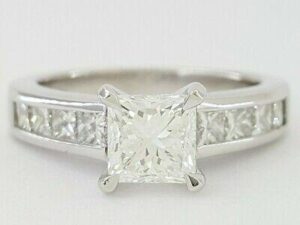 Princess Cut Diamond Channel Ste Engagement Ring 1.61 ct Platinum IGI Rtl 10k