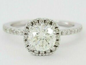 1.20 ct 14K White Gold Round Cut Diamond Halo Engagement Ring GIA I / SI2