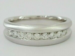 0.30 ct 14K White Gold Round Cut Diamond Channel Set Wedding Band Ring 6.3mm