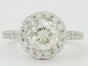 Platinum Round Brilliant Cut Diamond Halo Engagement Ring 1.75 ct GIA I / SI1