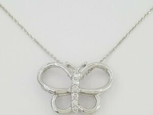 0.3 ct 14K White Gold Round Brilliant Diamond Butterfly Pendant / Necklace 18"